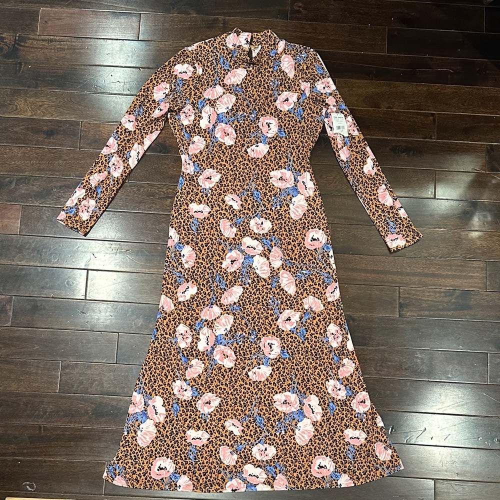 Free People Floral Long Sleeve Dress - Pink and Blue on Brown